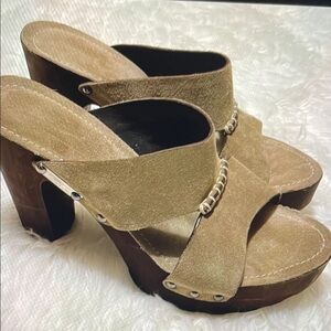 Tapeet by Vicini Tan Platform Leather Heel Sandals EU38/8M